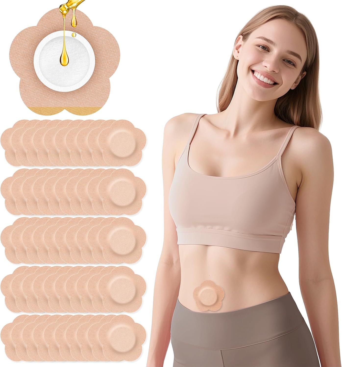 20pcs  Cotton Castor Oil Patch for Abdomen - Disposable Self-Adhesive Pad for Weight Loss and Tummy Slimming