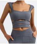 New  Fashion Double-Shoulder Low-Cut Striped Sexy Yoga T-Shirt for Outdoor Sports, Casual Semi-Formal Wear