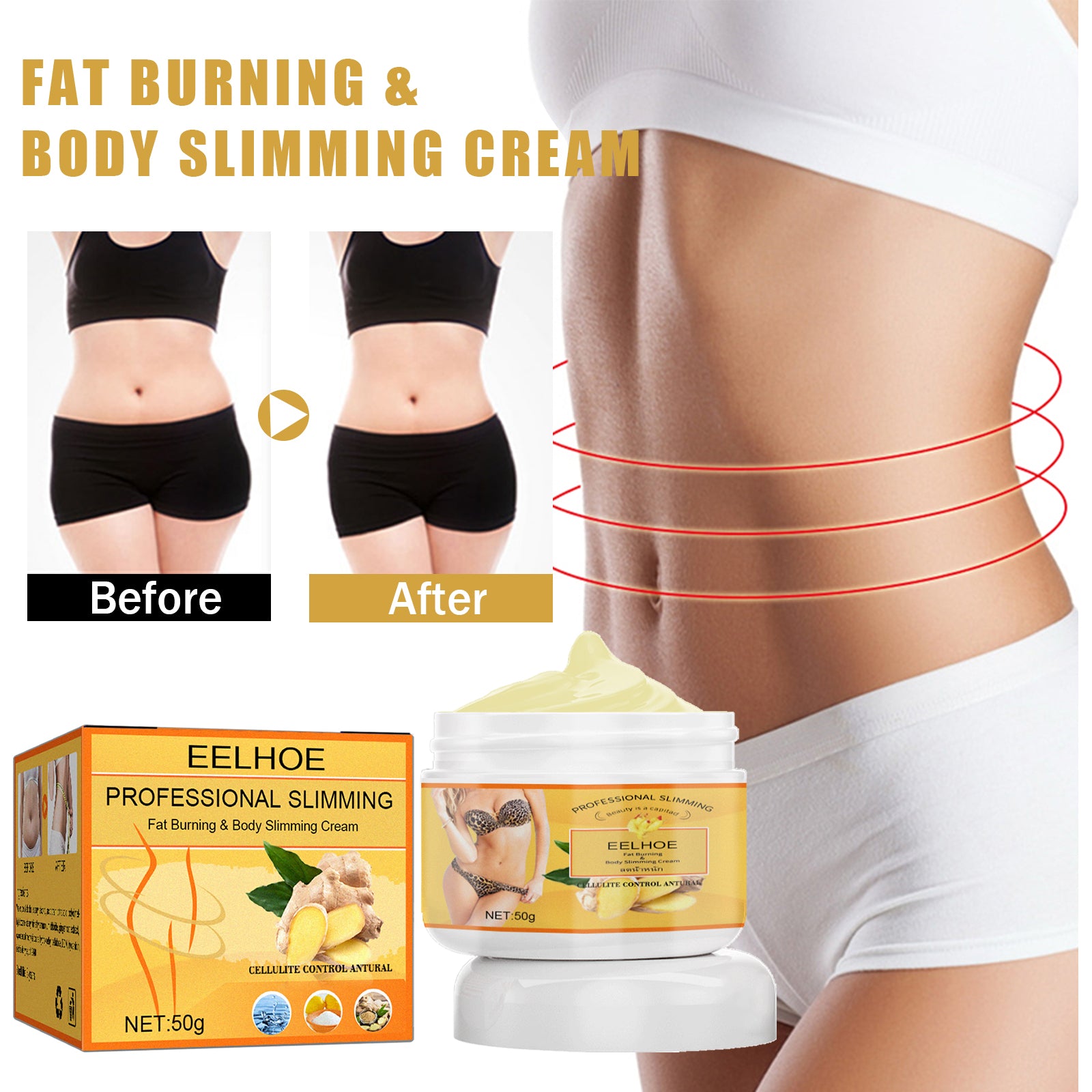 EELHOE Ginger Slimming Cream, Slimming Fat Burning Body Weight Loss Cream