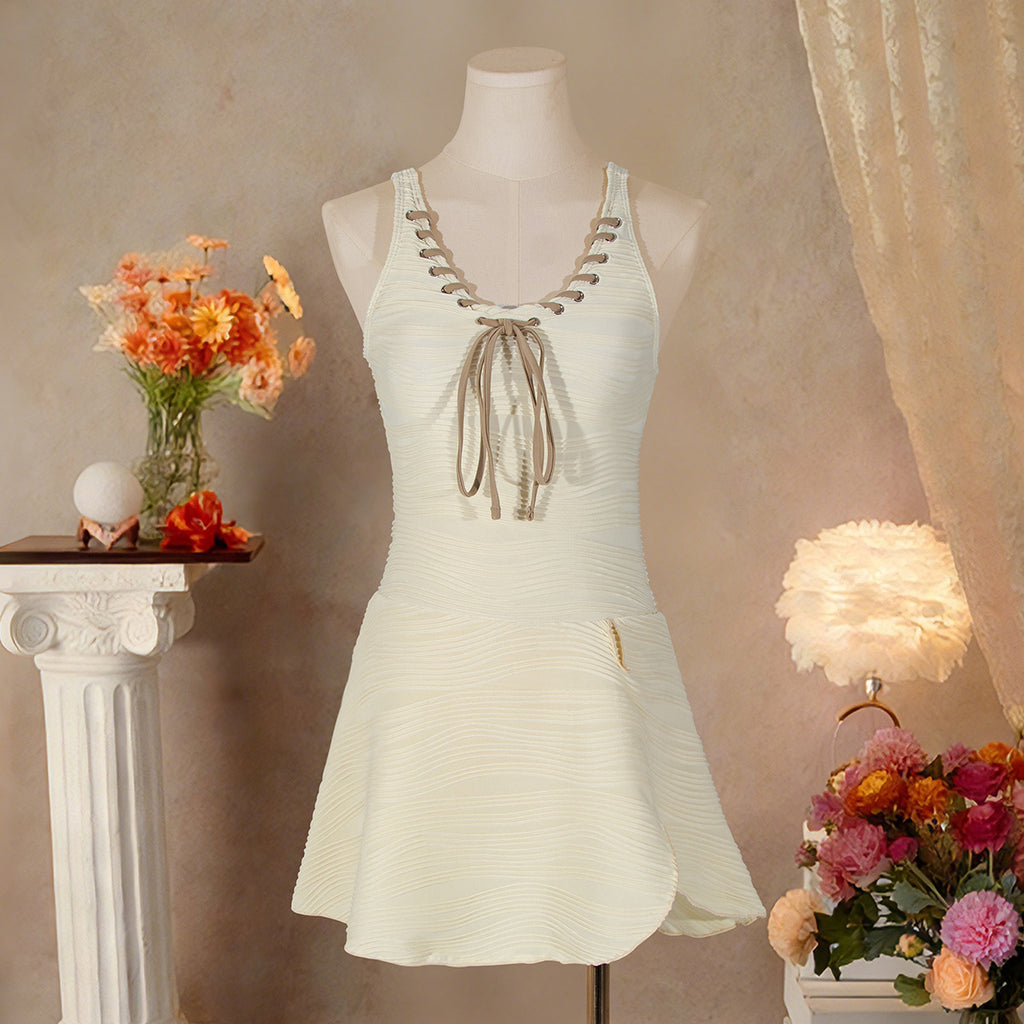 One-Piece Swimsuit with Cut-Outs and Tie-Strings