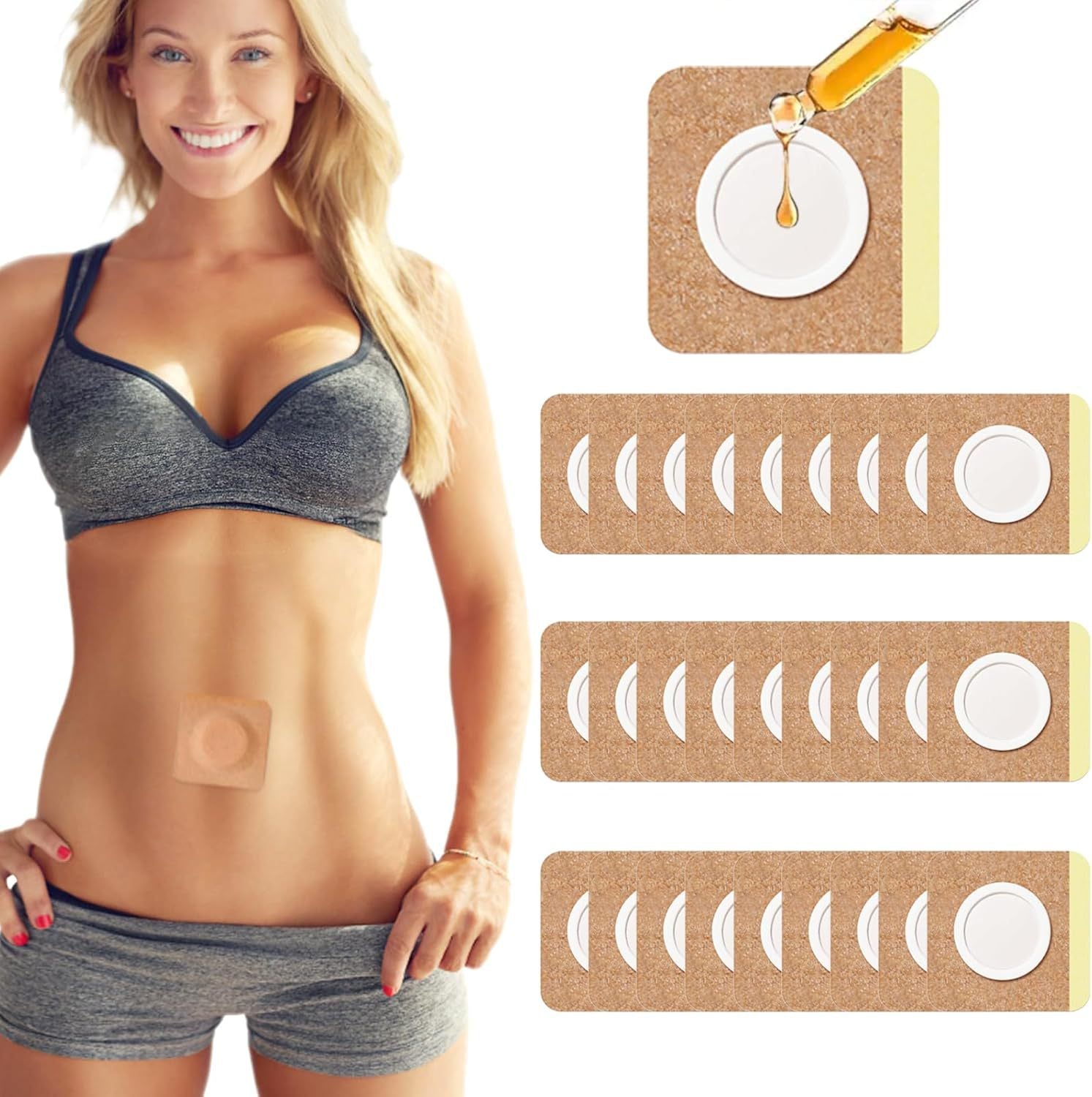 20pcs  Cotton Castor Oil Patch for Abdomen - Disposable Self-Adhesive Pad for Weight Loss and Tummy Slimming