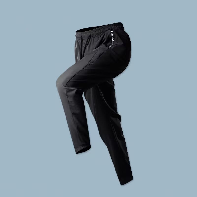 Men's Summer Sports Pants High Elasticity Quick-Dry Running Fitness Basketball Athletic Straight-Leg Zipper Pants