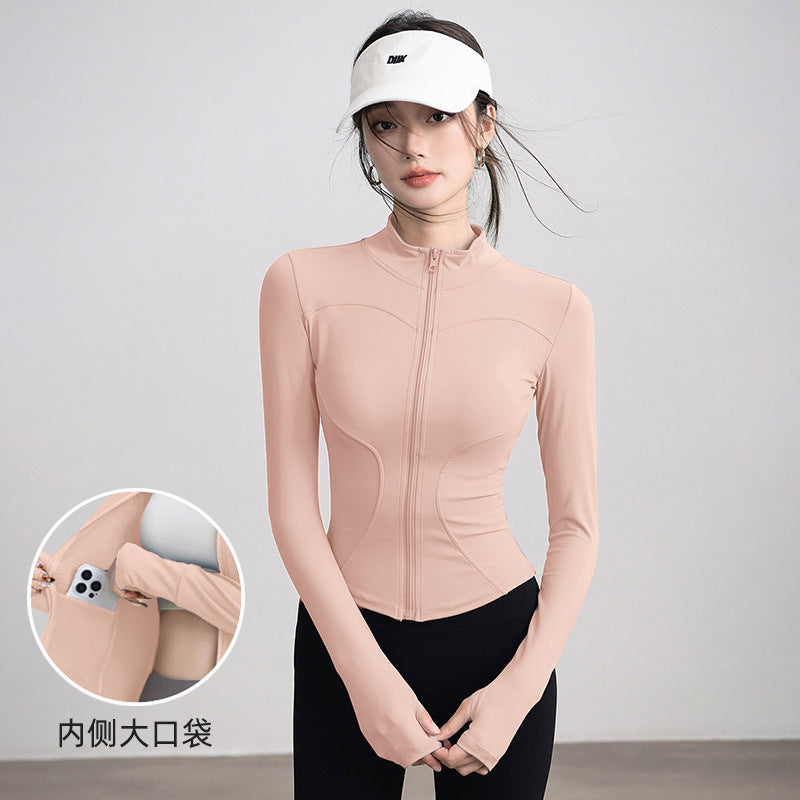 Quick-Drying Clothing, Spring Sports Jacket, Women's Quick-Drying Yoga Wear, Long-Sleeved Stand-Up Collar Running Fitness Wear, Slim-Fitting Slimming Top