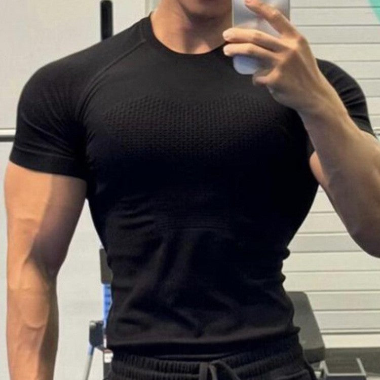 Summer Professional Fitness Wear Seamless Short-Sleeved Sports Men's Running Training Compression Tight-Fitting Outdoor Tops Quick-Drying T-Shirts