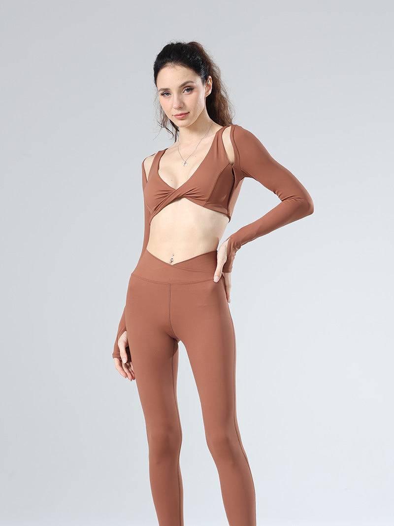 Sports Spring New Yoga Wear Fake Two-piece Long-sleeved Fitness Bra Kam Ammonia Comfortable Sexy Women's Fitness Wear with Chest Pad