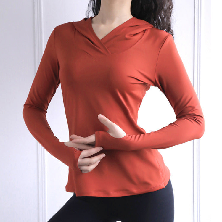 Hooded Sports Tops for Women, Slim-Fit Fitness Wear, Slimming Running Sweatshirts, Long-Sleeve Yoga Wear for Women, Breathable and Comfortable for Spring and Summer