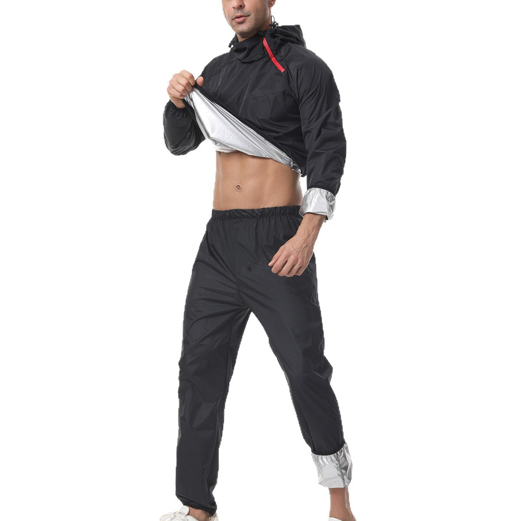 Men's Cross-Border European Plus-Size Sauna Long-Sleeve Set Sports Fitness Running Sweat Suit Hooded Gym Wear