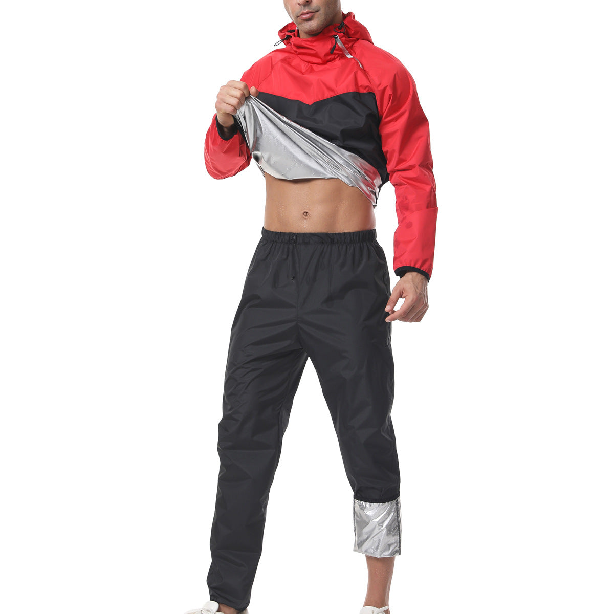 Men's Cross-Border European Plus-Size Sauna Long-Sleeve Set Sports Fitness Running Sweat Suit Hooded Gym Wear