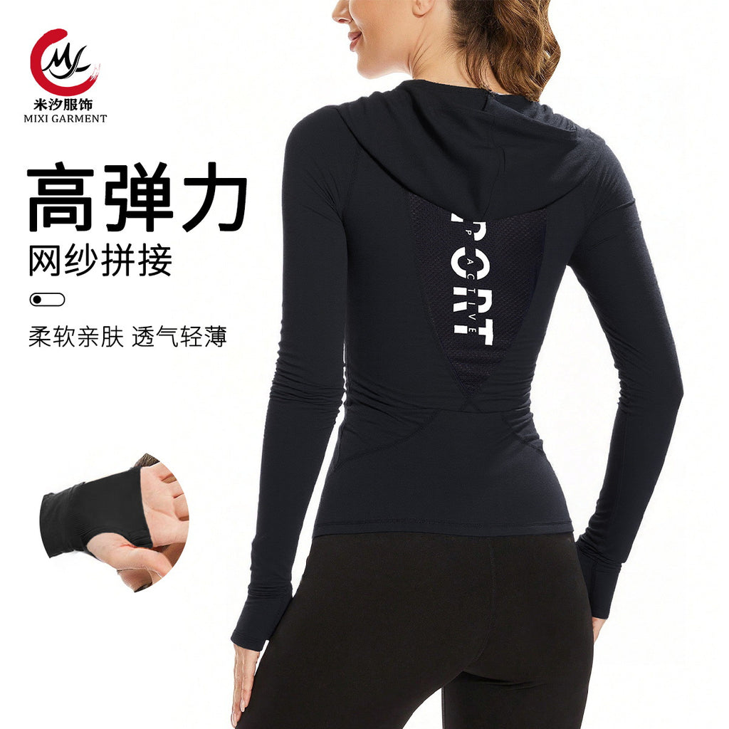 Cross-Border Peach Heart Hoodie Sports Top Women's Slim Fitness Wear Slim Sweatshirt Breathable Long-Sleeved Internet Celebrity Yoga Wear for Women