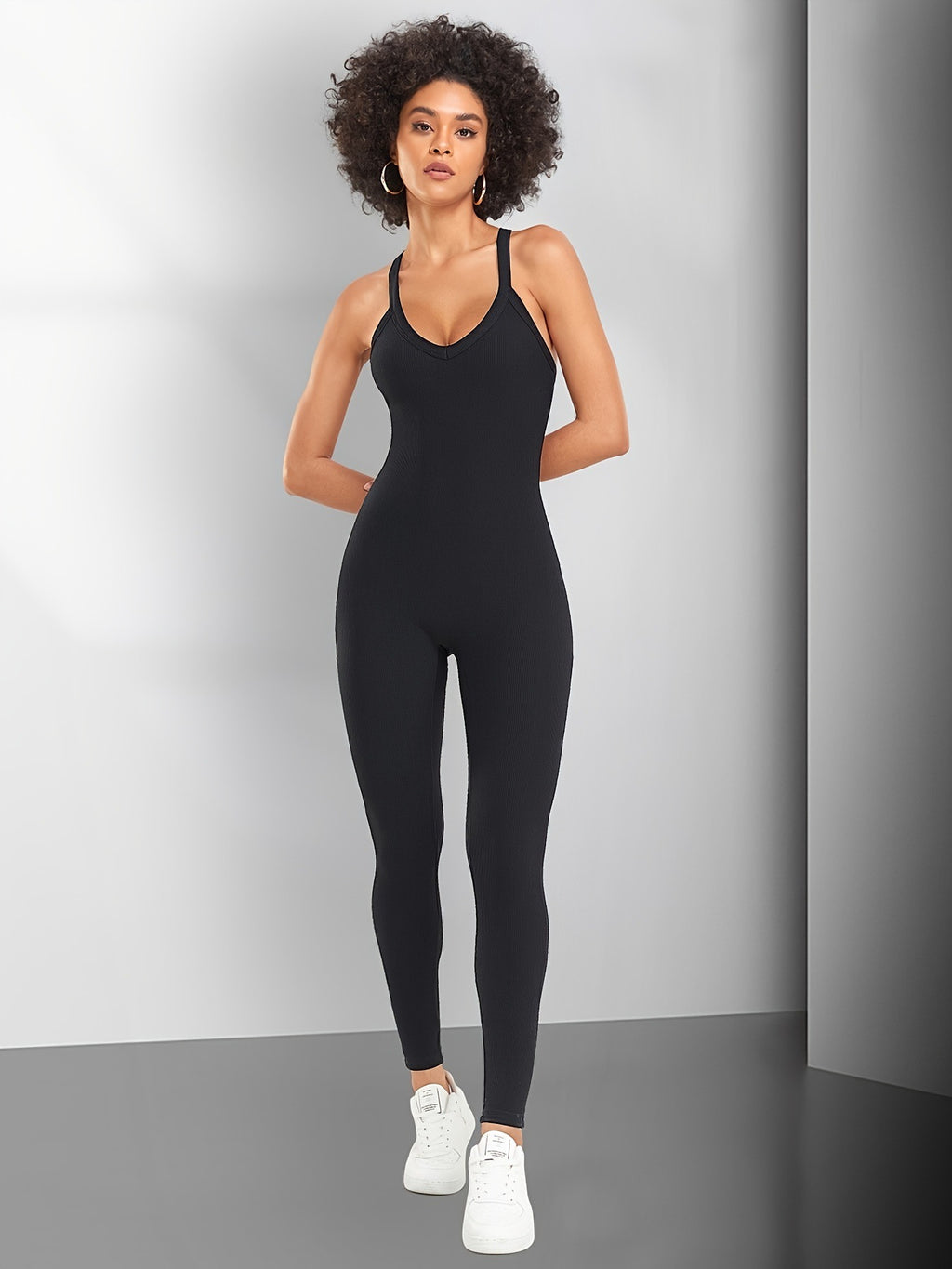 Women's Cross-Back Sleeves Jumpsuit, Athletic Long