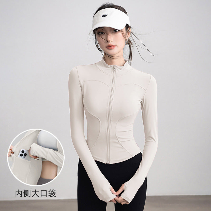 Quick-Drying Clothing, Spring Sports Jacket, Women's Quick-Drying Yoga Wear, Long-Sleeved Stand-Up Collar Running Fitness Wear, Slim-Fitting Slimming Top