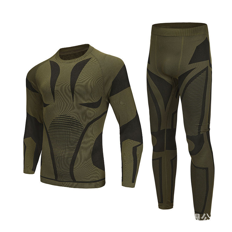 Men's Thermal Suit, Close-Fitting Base Layer, Sports Running, Fitness, Breathable Ski Wear, Wool Sweater, Short-Sleeved Inner Wear, Loose Fit