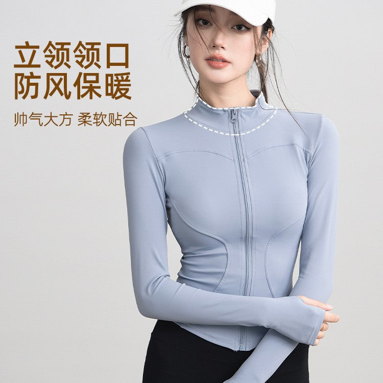 Quick-Drying Clothing, Spring Sports Jacket, Women's Quick-Drying Yoga Wear, Long-Sleeved Stand-Up Collar Running Fitness Wear, Slim-Fitting Slimming Top