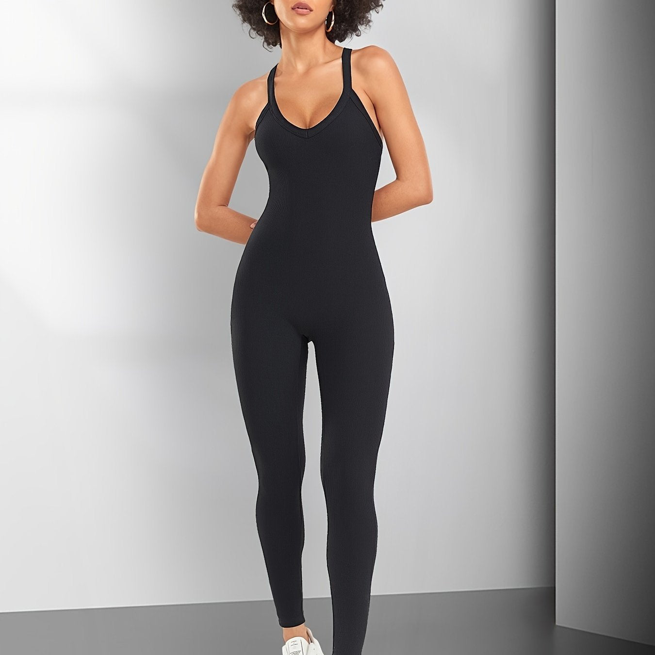 Women's Cross-Back Sleeves Jumpsuit, Athletic Long