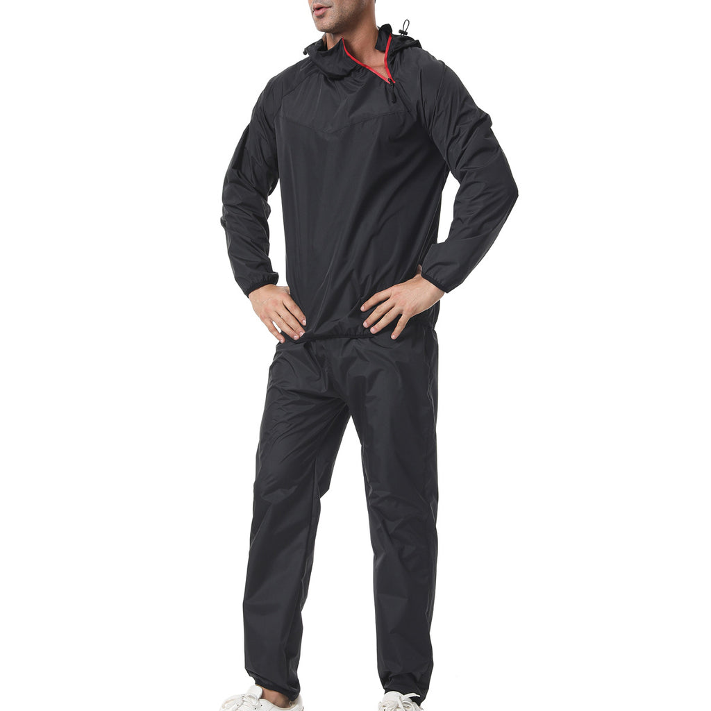 Men's Cross-Border European Plus-Size Sauna Long-Sleeve Set Sports Fitness Running Sweat Suit Hooded Gym Wear