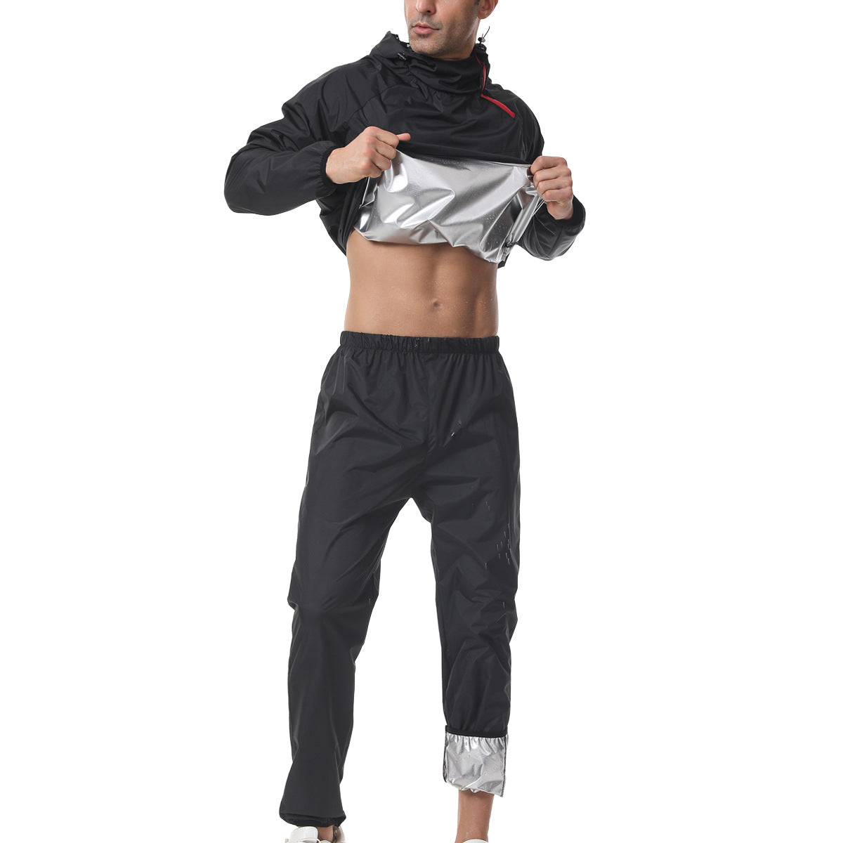 Men's Cross-Border European Plus-Size Sauna Long-Sleeve Set Sports Fitness Running Sweat Suit Hooded Gym Wear