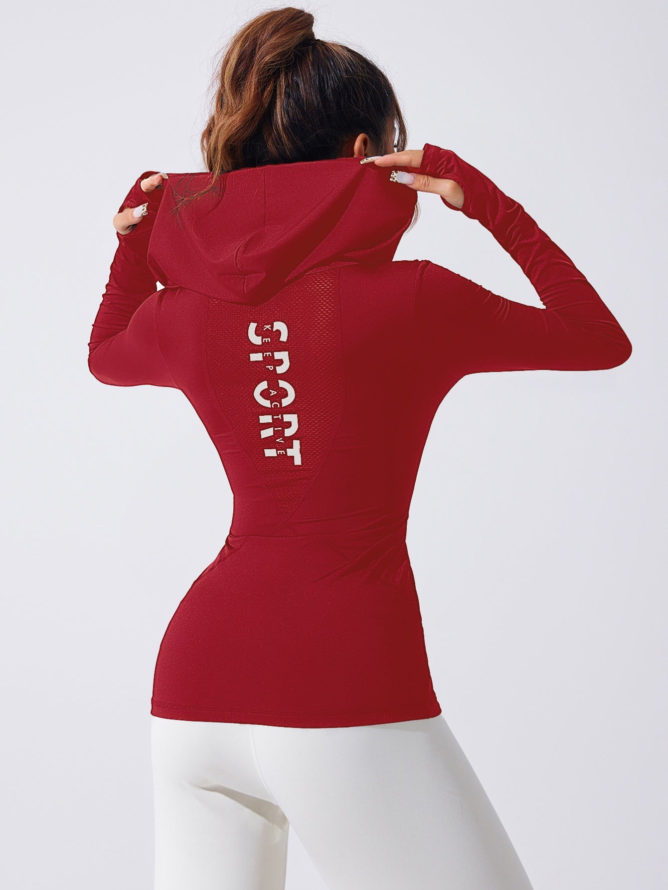 Cross-Border Peach Heart Hoodie Sports Top Women's Slim Fitness Wear Slim Sweatshirt Breathable Long-Sleeved Internet Celebrity Yoga Wear for Women