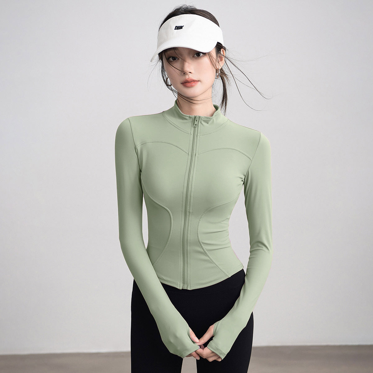 Quick-Drying Clothing, Spring Sports Jacket, Women's Quick-Drying Yoga Wear, Long-Sleeved Stand-Up Collar Running Fitness Wear, Slim-Fitting Slimming Top