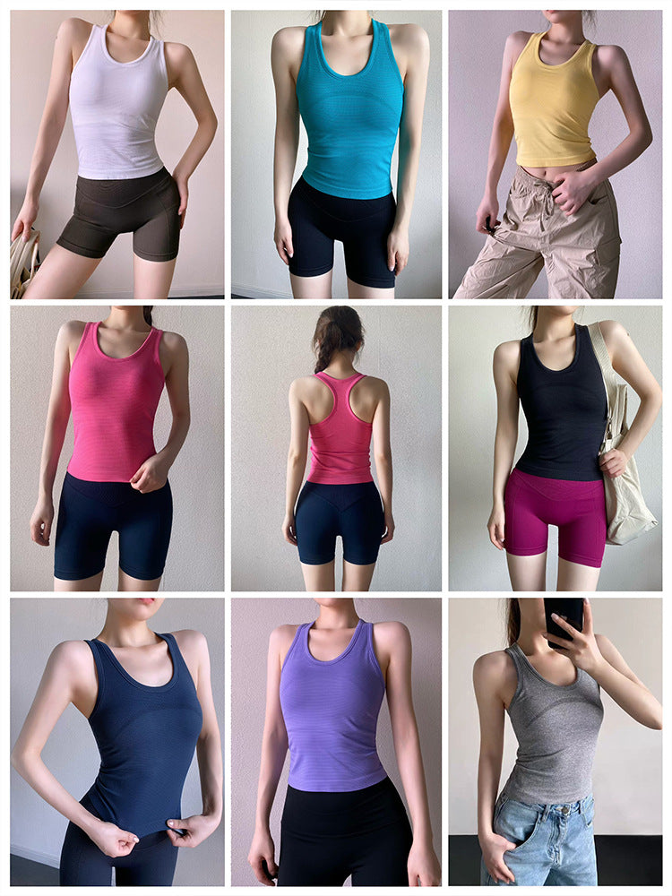 Big Brand Same Style I-Shaped Sports Vest for Women with Chest Pad Shock-Proof Running Training Outer Wear Yoga Wear Fitness Wear Top