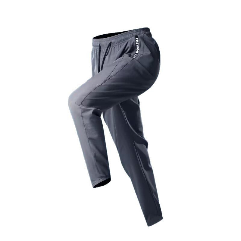 Men's Summer Sports Pants High Elasticity Quick-Dry Running Fitness Basketball Athletic Straight-Leg Zipper Pants