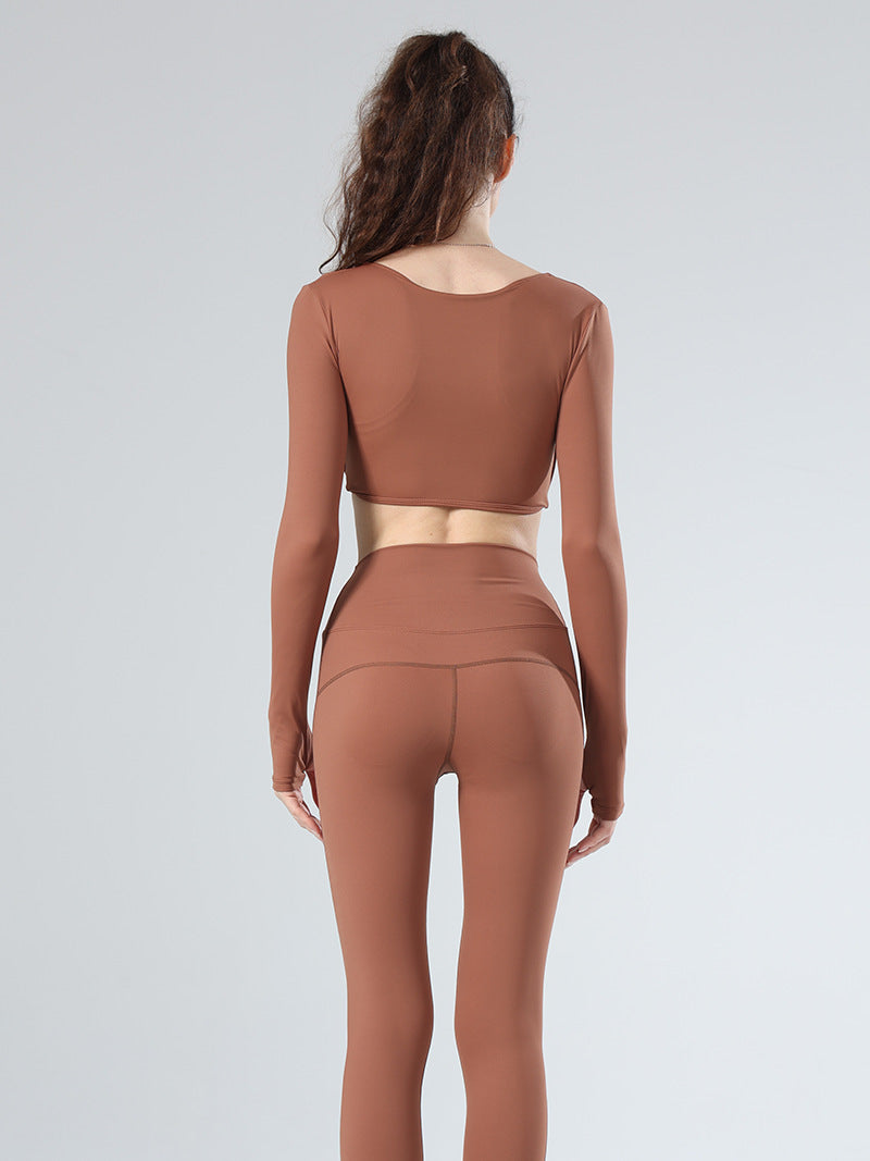 Sports Spring New Yoga Wear Fake Two-piece Long-sleeved Fitness Bra Kam Ammonia Comfortable Sexy Women's Fitness Wear with Chest Pad