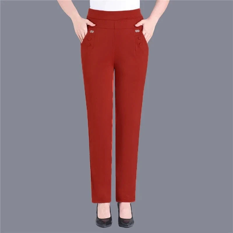 Women Thin Candy Colors Stretch Classic Pants Straight Trousers Mother Casual High Waist Pantalones Slim Ankle-Length Pants