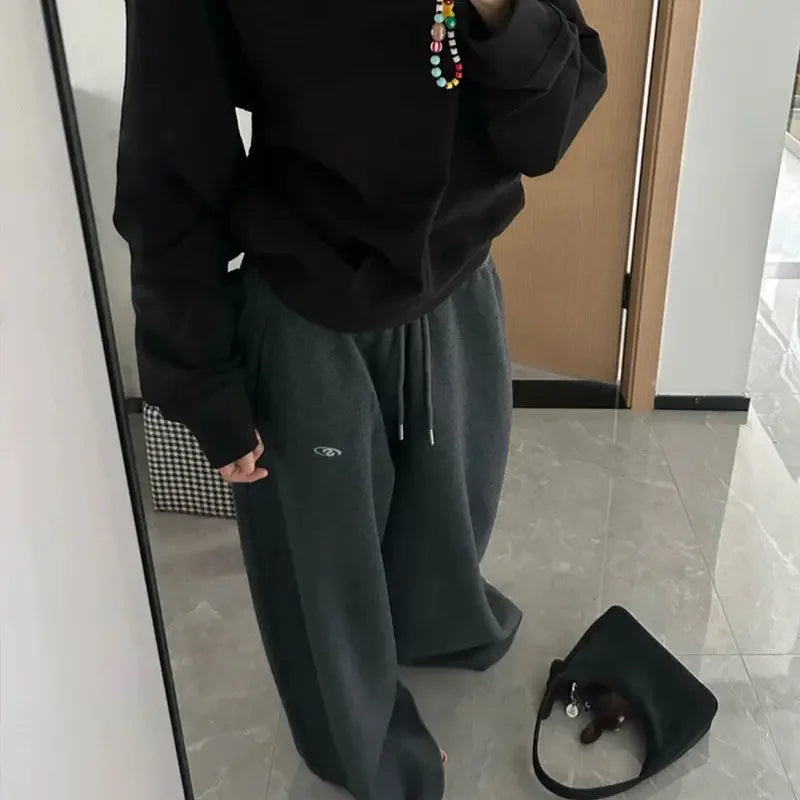 Y2K Cotton Sweatpants Woman Oversize Streetwear Loose Casual Drawstring Trousers Korean High Waist All Match Jogger Pants New