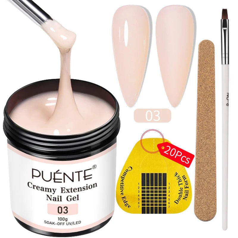 PUENTE 4Pcs/set 100g Big Volume Creamy Extension Nail Gel Clear White Pink Colors Building Gel Soak Off UV Nail Art Varnish Kit