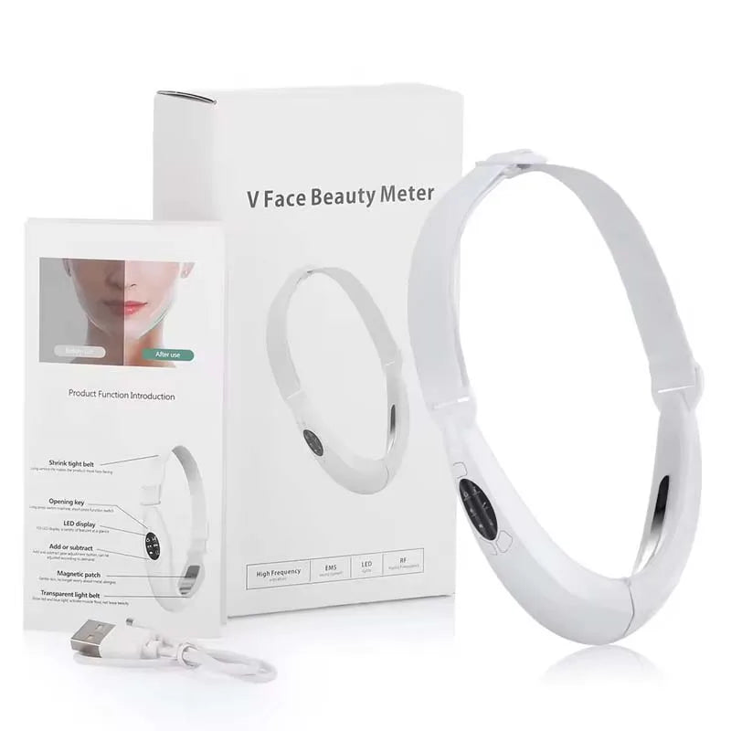 V Face Lifting Device LED Photon Therapy Vibration Facial Massager Face Slimming Double Chin Removal Lift Belt Skin Care