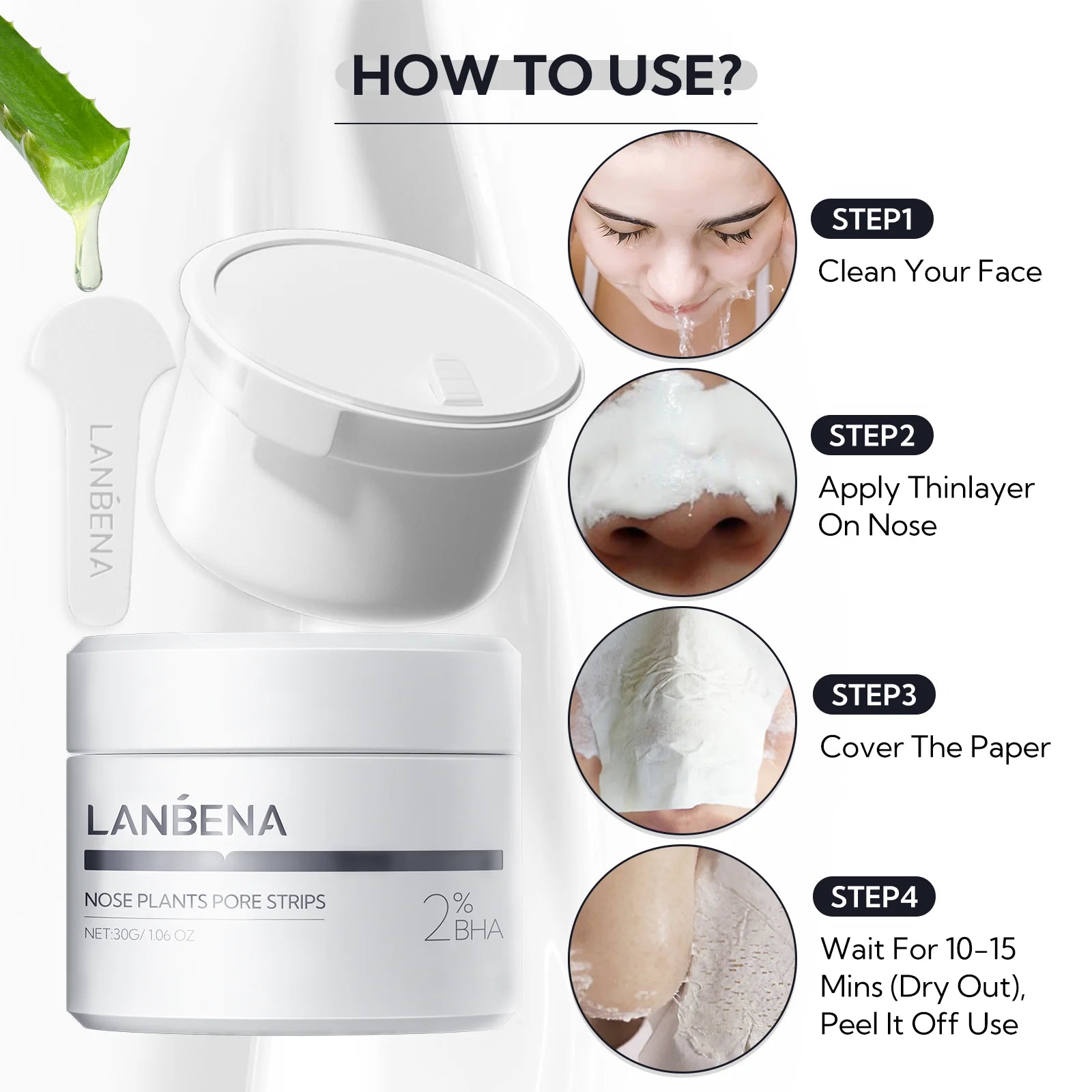 LANBENA [FREE Gift 40Pcs] Strip Aloe Vera Extracts To Remove Nose Blackheads And Whiteheads Pore Cleansing Mask Facial Treatment