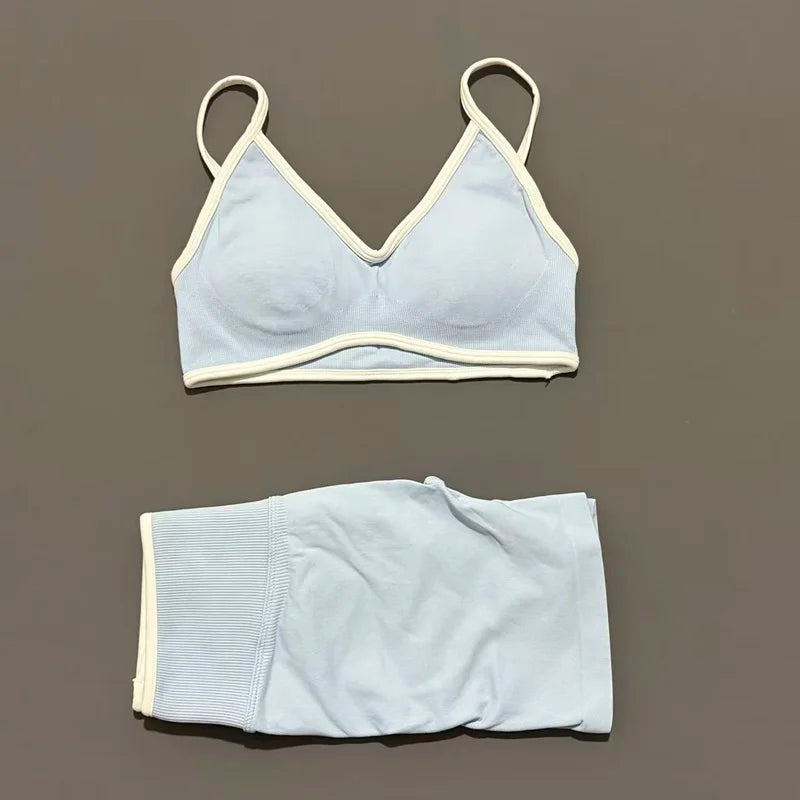 HISTELLO 2 Piece Gym Set Women Seamless Sports Clothes Tummy Control Gym Shorts High Support Yoga Bra Top Pilates Fitness Sets