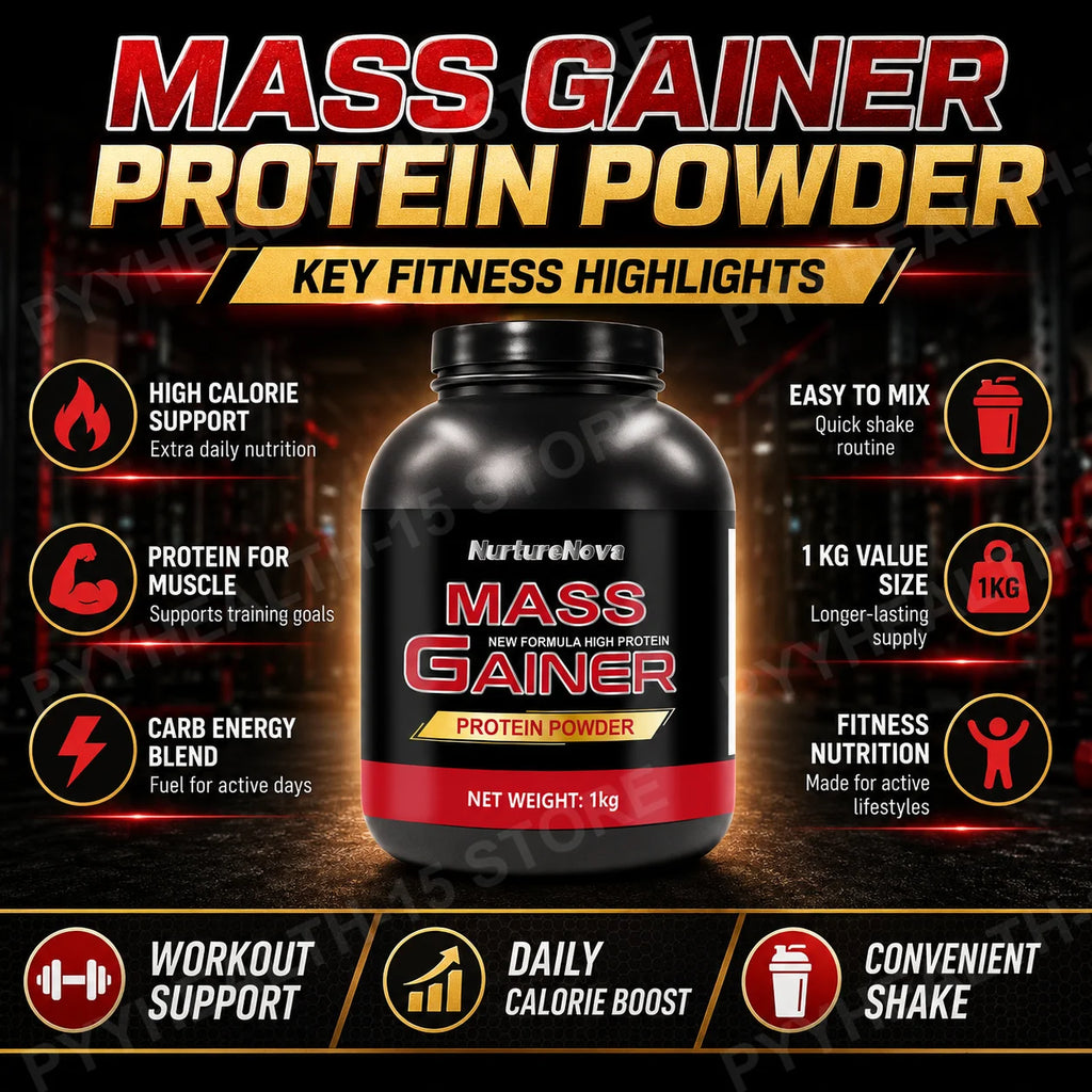 Mass Gainer Protein Powder 1kg Chocolate Flavor, Carb Protein Shake Mix for Adults Fitness Nutrition, Approx 20 Servings