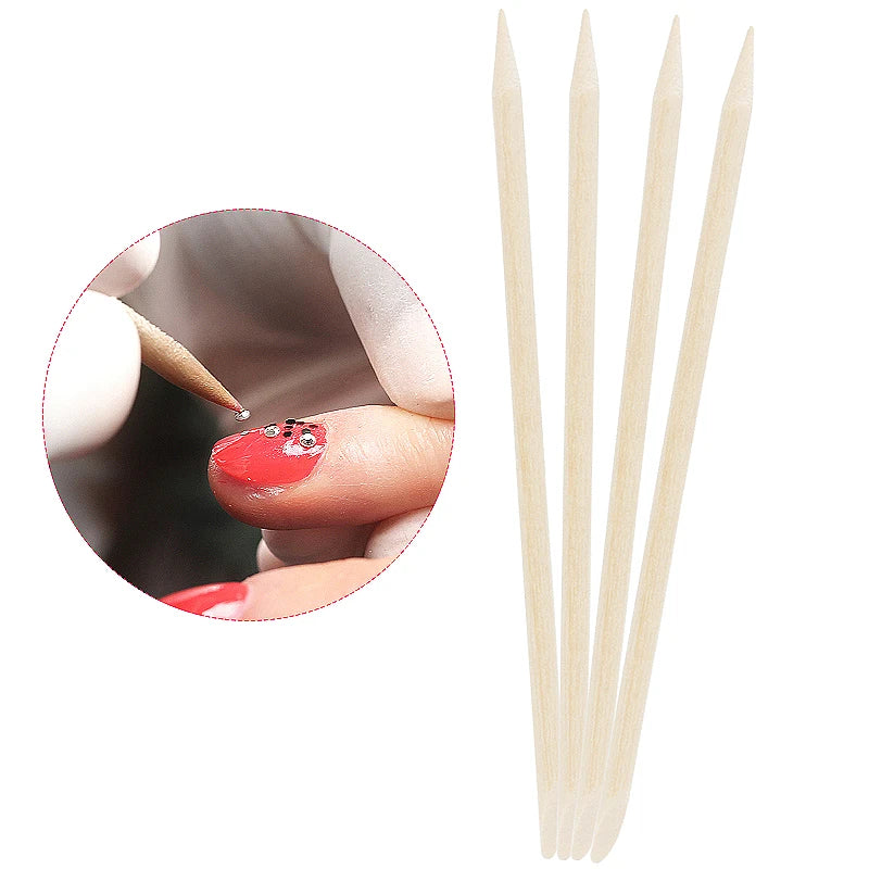 100pcs Orange Wood Sticks Nail Art Cuticle Pusher Pedicure Manicure Sticks Duable-head For Salon Remover Manicure Care Tools