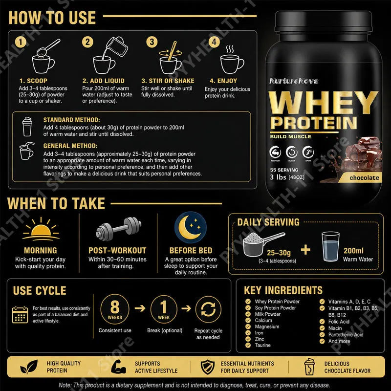 Chocolate Whey Protein Powder 100% Whey Protein Supplement Enhanced Muscle Builder & Recovery Protein with Digestive Enzymes