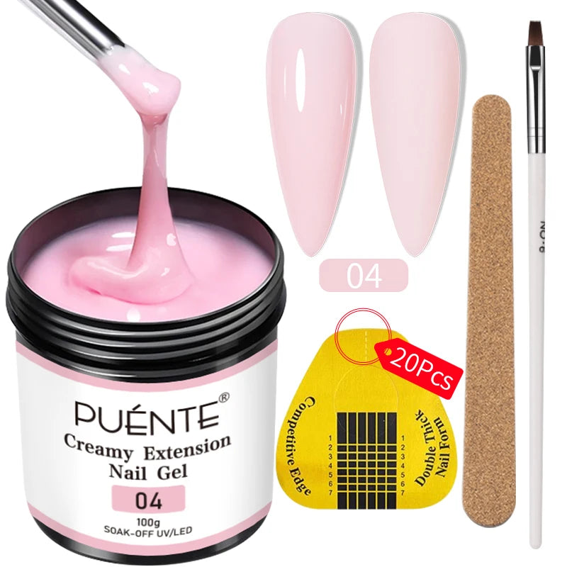 PUENTE 4Pcs/set 100g Big Volume Creamy Extension Nail Gel Clear White Pink Colors Building Gel Soak Off UV Nail Art Varnish Kit