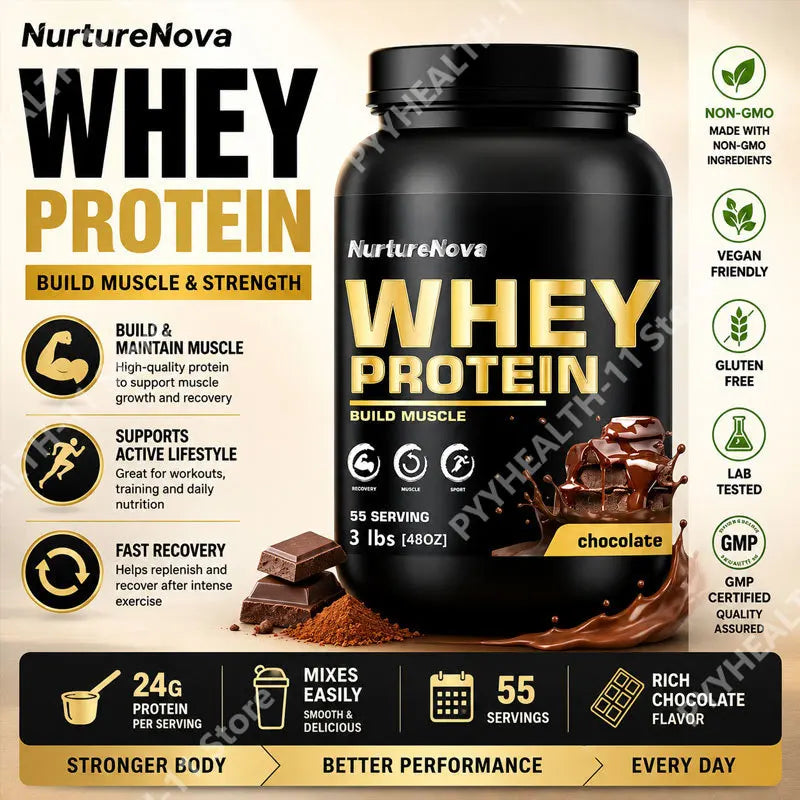 Chocolate Whey Protein Powder 100% Whey Protein Supplement Enhanced Muscle Builder & Recovery Protein with Digestive Enzymes