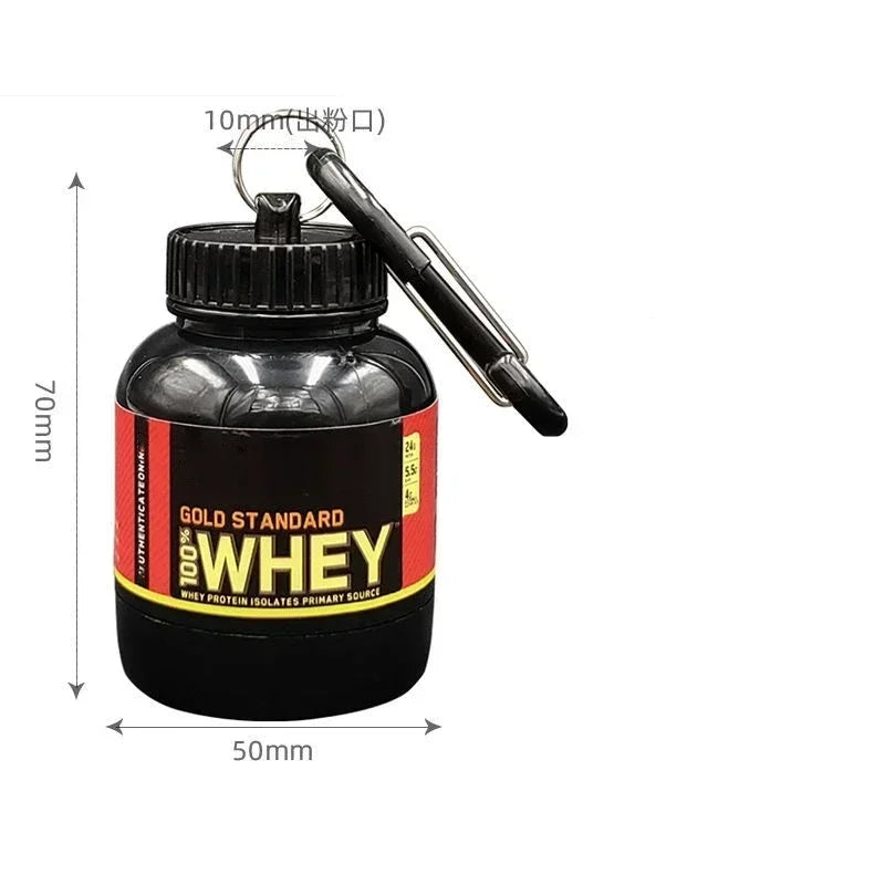 Portable Mini Protein Powder Bottle with Keychain Health Funnel Medicine Box Container Small Cup Outdoor Sport Storage