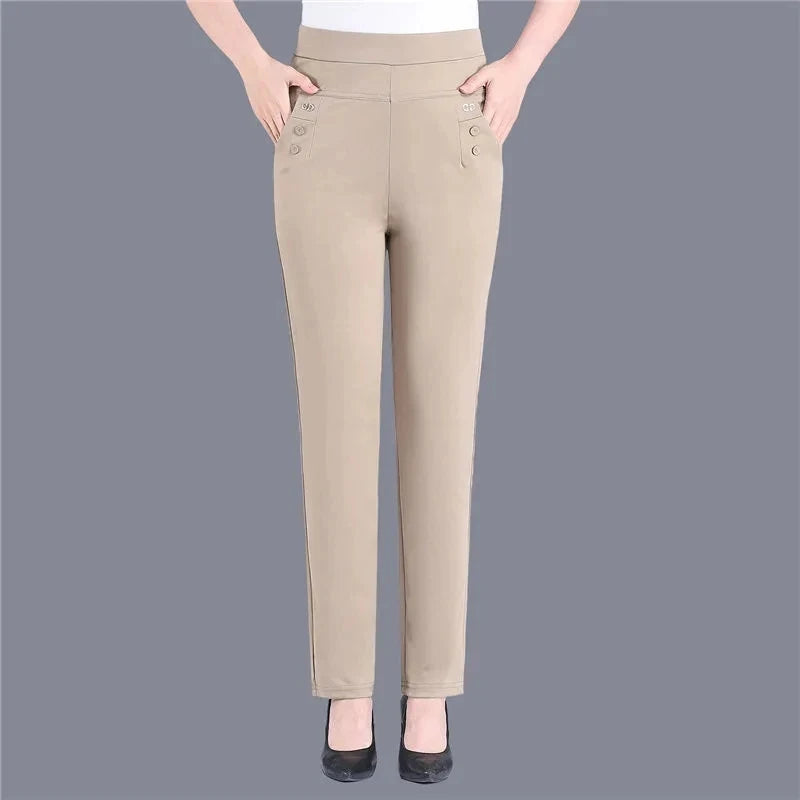Women Thin Candy Colors Stretch Classic Pants Straight Trousers Mother Casual High Waist Pantalones Slim Ankle-Length Pants