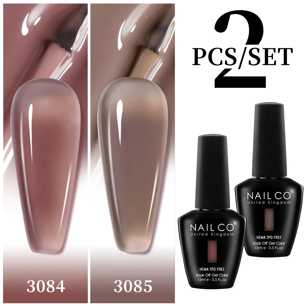 NAILCO 2pcs HEMA TPO FREE Jelly Amber Rose Red Mocha Color Gel Polish Set 15ml Semi-transparent Nail Art Gel Varnish UV LED Gel