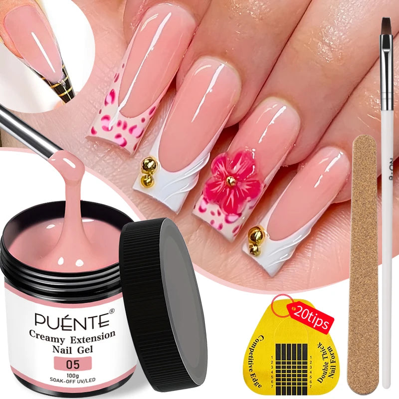 PUENTE 4Pcs/set 100g Big Volume Creamy Extension Nail Gel Clear White Pink Colors Building Gel Soak Off UV Nail Art Varnish Kit
