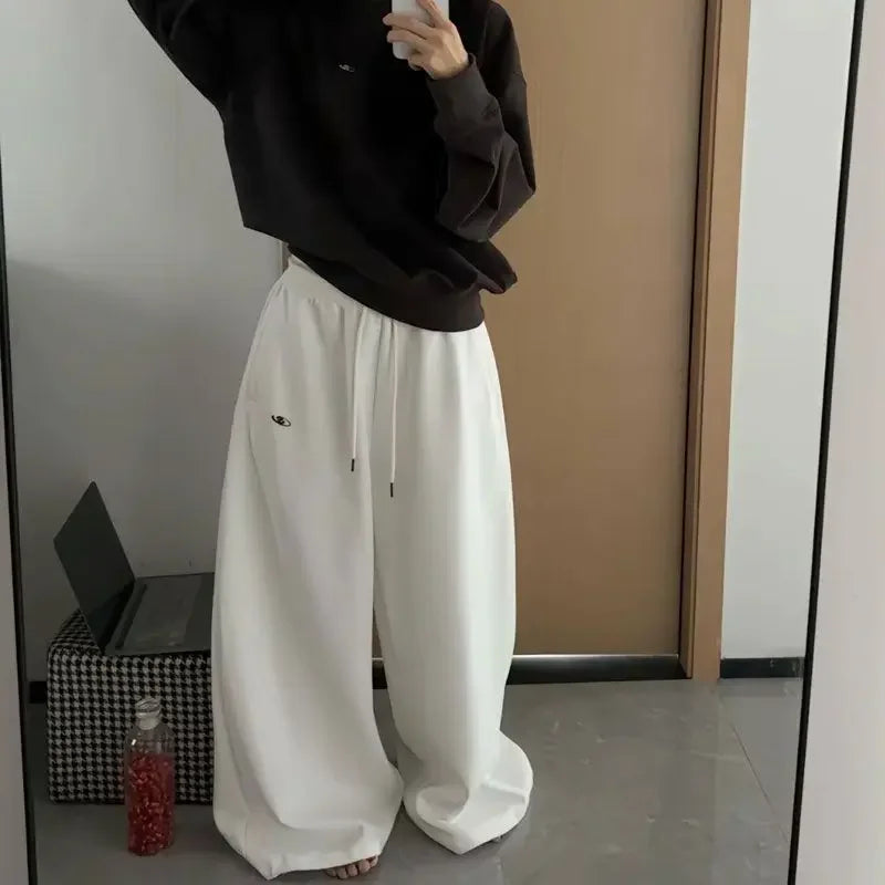 Y2K Cotton Sweatpants Woman Oversize Streetwear Loose Casual Drawstring Trousers Korean High Waist All Match Jogger Pants New