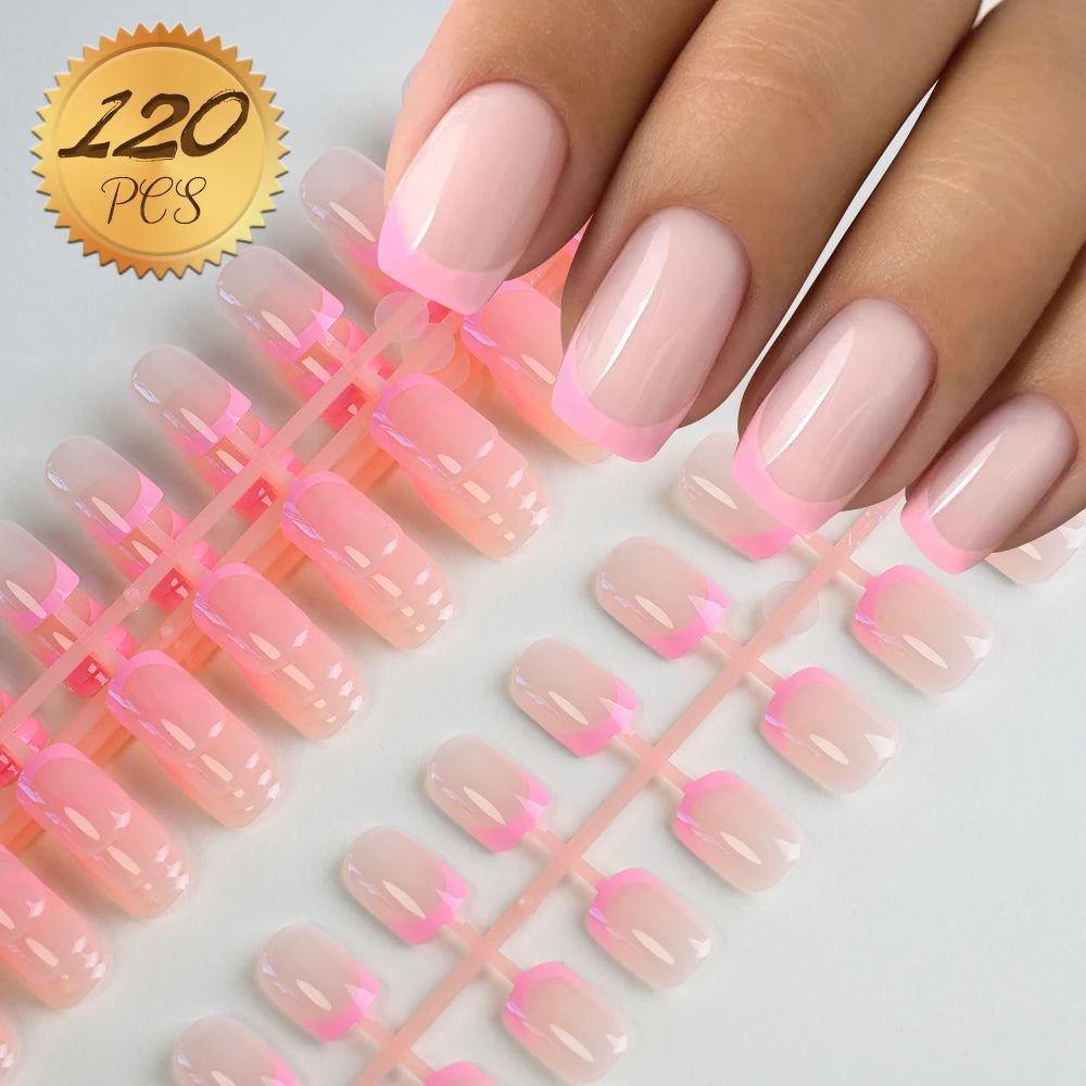 120Pcs French Colorful Wearable False Nails Short Square Fake Nails Full Cover Press on Nails Detachable Artificial Fingernails