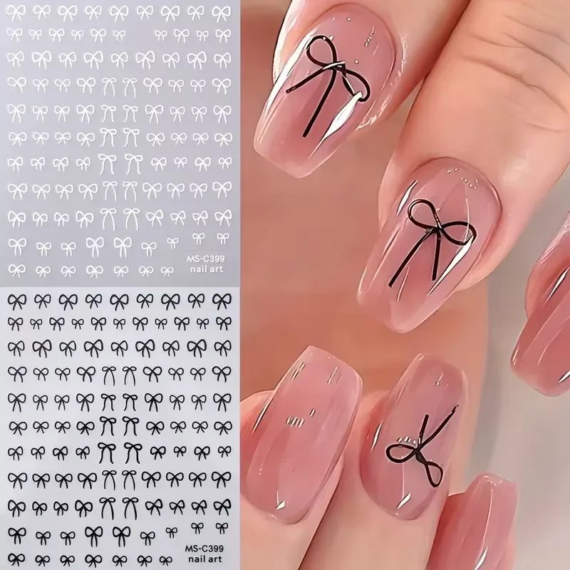 1/2pcs Black White Pink Mini Bowknot Design Nail Art Sticker Self Adhesive Lace Ribbons Bow Butterfly Decals Nail Art Decoration