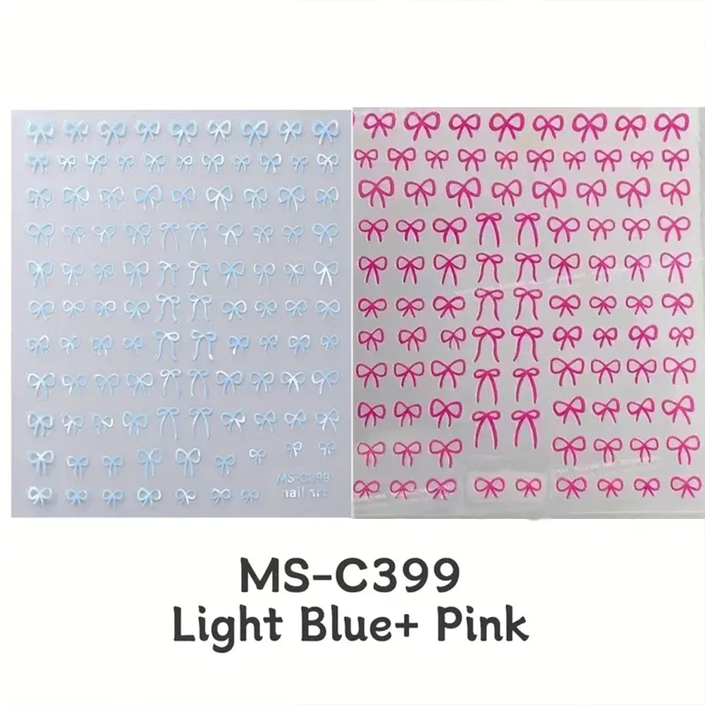1/2pcs Black White Pink Mini Bowknot Design Nail Art Sticker Self Adhesive Lace Ribbons Bow Butterfly Decals Nail Art Decoration
