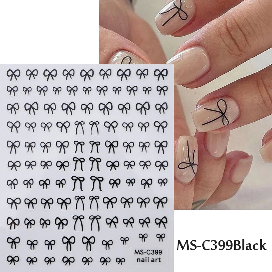 1/2pcs Black White Pink Mini Bowknot Design Nail Art Sticker Self Adhesive Lace Ribbons Bow Butterfly Decals Nail Art Decoration