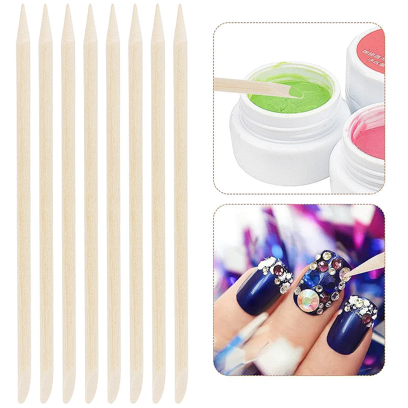 100pcs Orange Wood Sticks Nail Art Cuticle Pusher Pedicure Manicure Sticks Duable-head For Salon Remover Manicure Care Tools