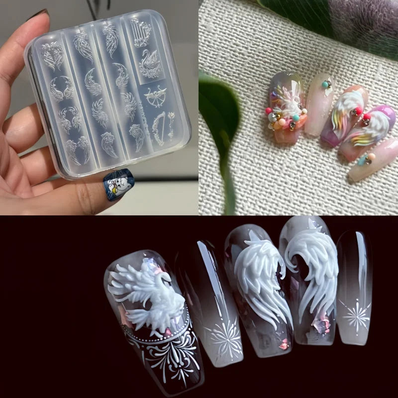 Elegant Swan Rose Bow 3D Flower Silicone Nail Mold Gauze Curtain Art DIY Nail Art Mould for Creative Beauty Crafts