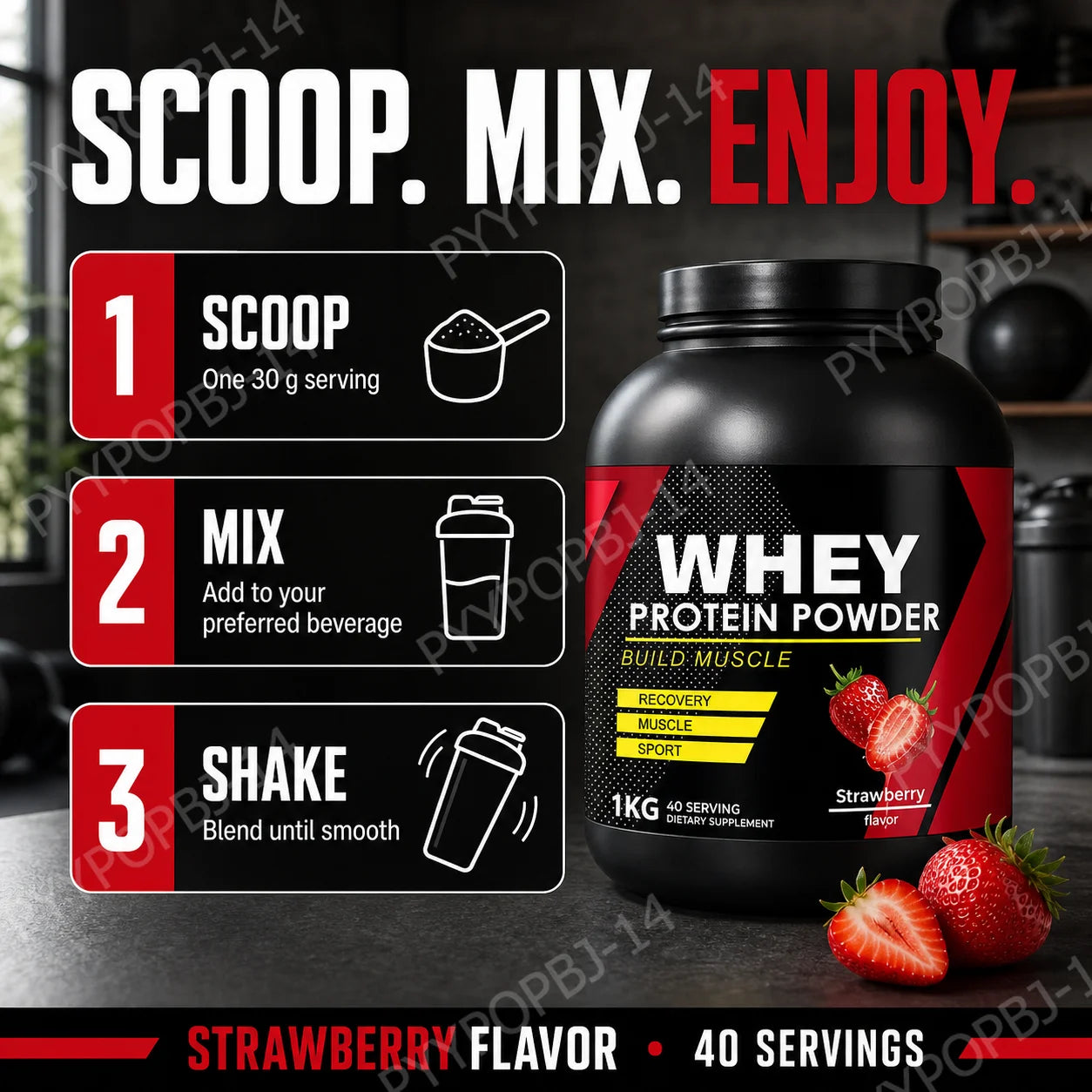 Strawberry Whey Protein Powder for Workout and Muscle Support, Daily Protein Nutrition for Active Adults, Sports Formula, 1kg