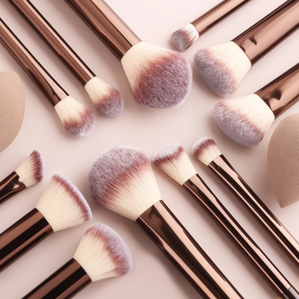 12Pcs Multi-functional Makeup Brush Set, Large Round Loose Powder Brush with Beauty Sponge & Puff for Face Base Makeup