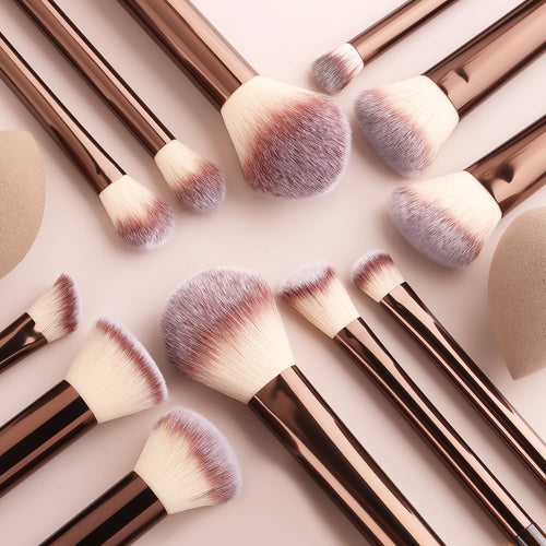 12Pcs Multi-functional Makeup Brush Set, Large Round Loose Powder Brush with Beauty Sponge & Puff for Face Base Makeup